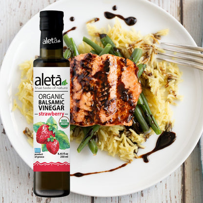 Aleta Organic, Strawberry Infused Balsamic Vinegar, Glass Bottle, 8.45 oz.