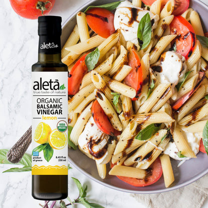 Aleta Organic, Lemon Infused Balsamic Vinegar, Glass Bottle, 8.45 oz.