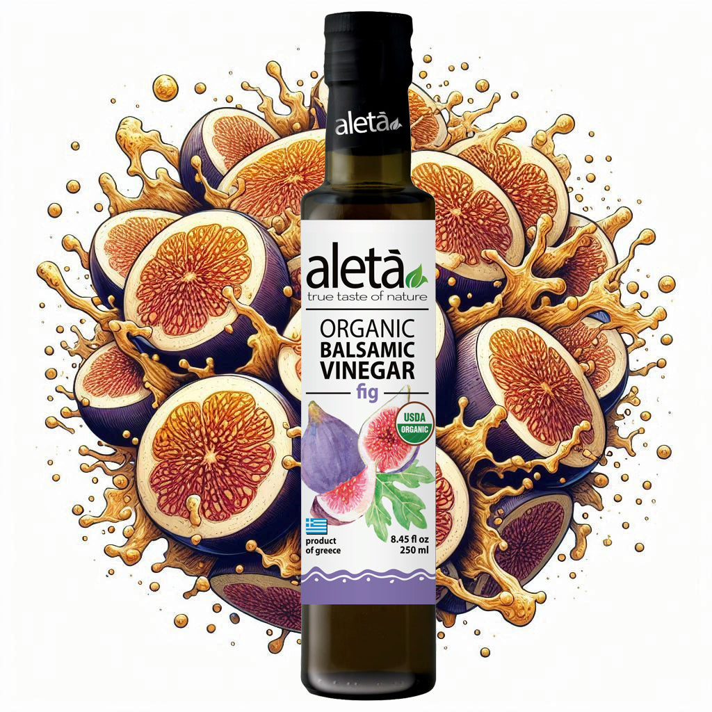 Aleta Organic, Fig Infused Balsamic Vinegar, Glass Bottle, 8.45 oz.