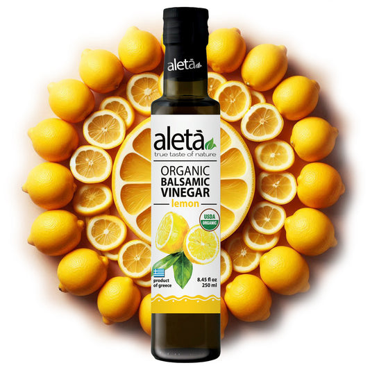 Aleta Organic, Lemon Infused Balsamic Vinegar, Glass Bottle, 8.45 oz.