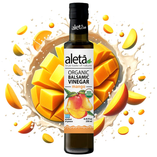 Aleta Organic, Mango Infused Balsamic Vinegar, Glass Bottle, 8.45 oz.