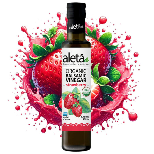 Aleta Organic, Strawberry Infused Balsamic Vinegar, Glass Bottle, 8.45 oz.