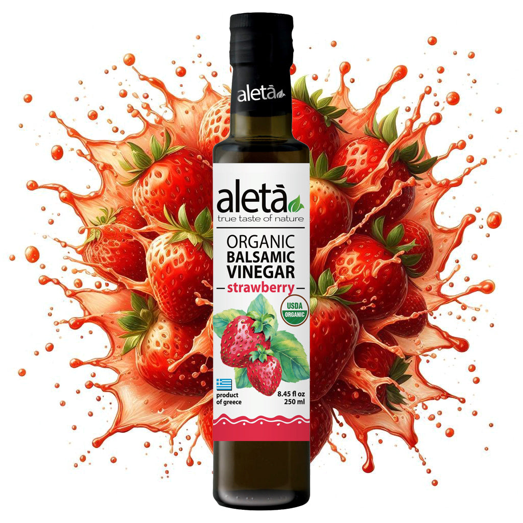 Aleta Organic, Strawberry Infused Balsamic Vinegar, Glass Bottle, 8.45 oz.