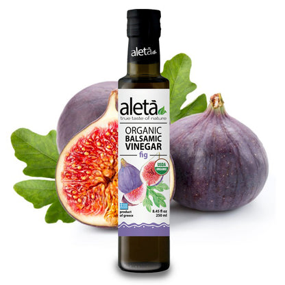 Aleta Organic, Fig Infused Balsamic Vinegar, Glass Bottle, 8.45 oz.