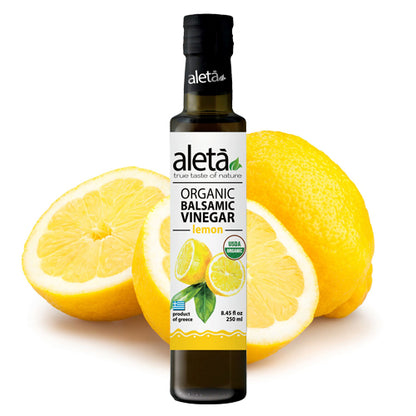 Aleta Organic, Lemon Infused Balsamic Vinegar, Glass Bottle, 8.45 oz.