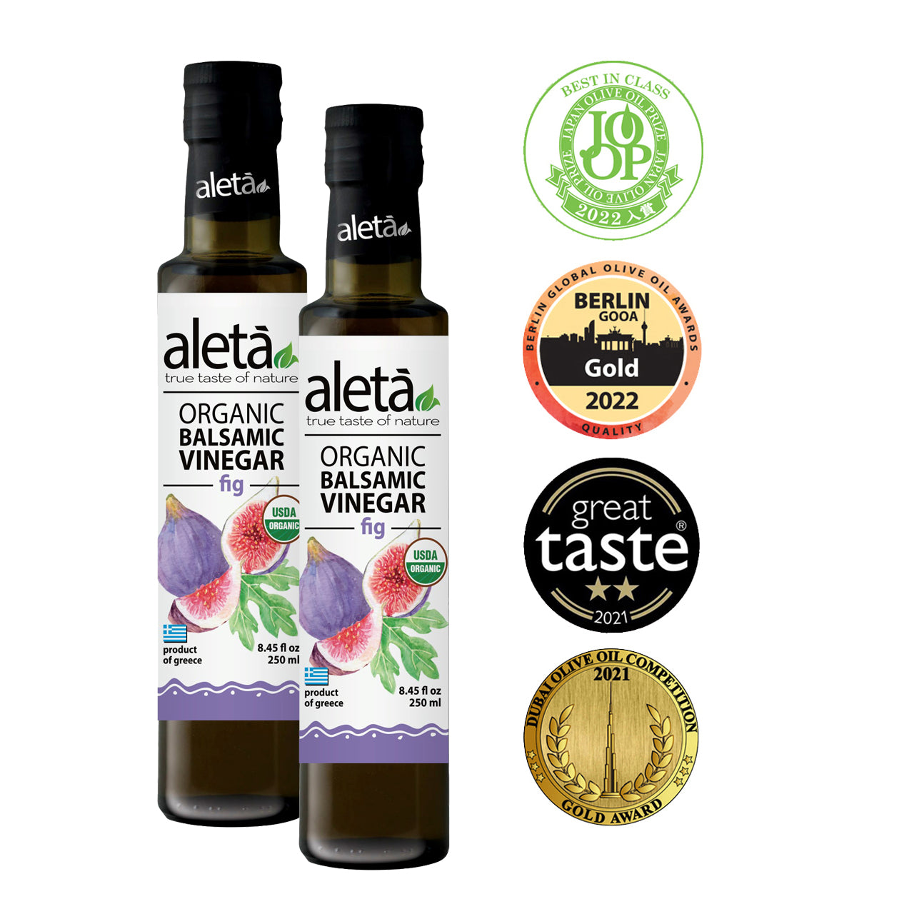 Aleta Organic, Fig Infused Balsamic Vinegar, Glass Bottle, 8.45 oz.