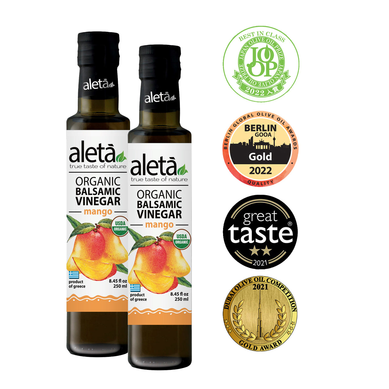 Aleta Organic, Mango Infused Balsamic Vinegar, Glass Bottle, 8.45 oz.