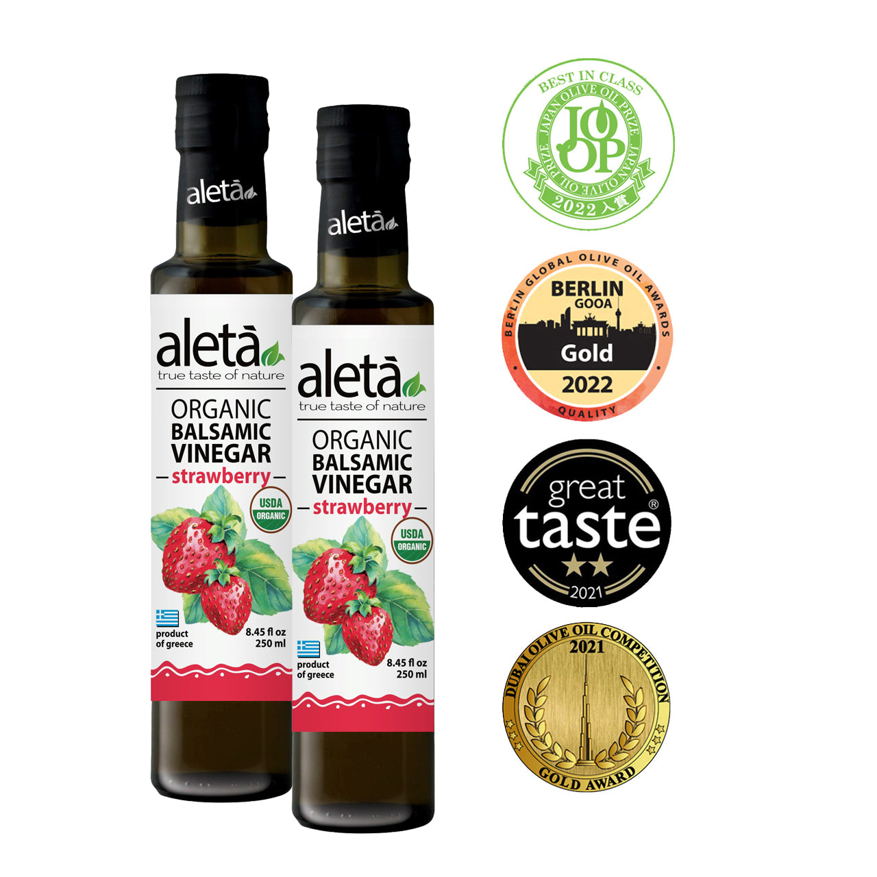 Aleta Organic, Strawberry Infused Balsamic Vinegar, Glass Bottle, 8.45 oz.