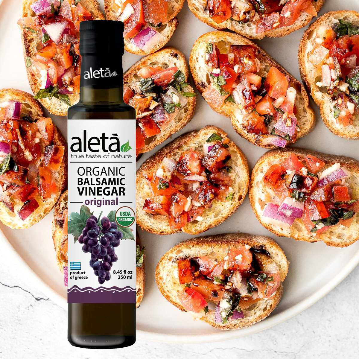 Aleta Organic, Natural Plain Balsamic Vinegar, Glass Bottle, 8.45 oz.