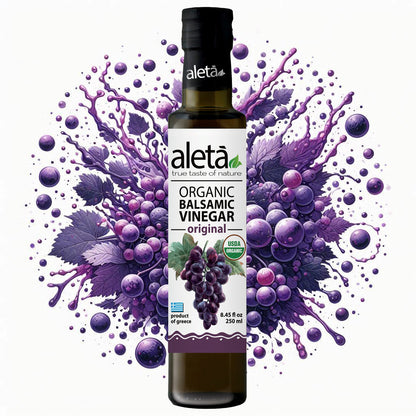 Aleta Organic, Natural Plain Balsamic Vinegar, Glass Bottle, 8.45 oz.