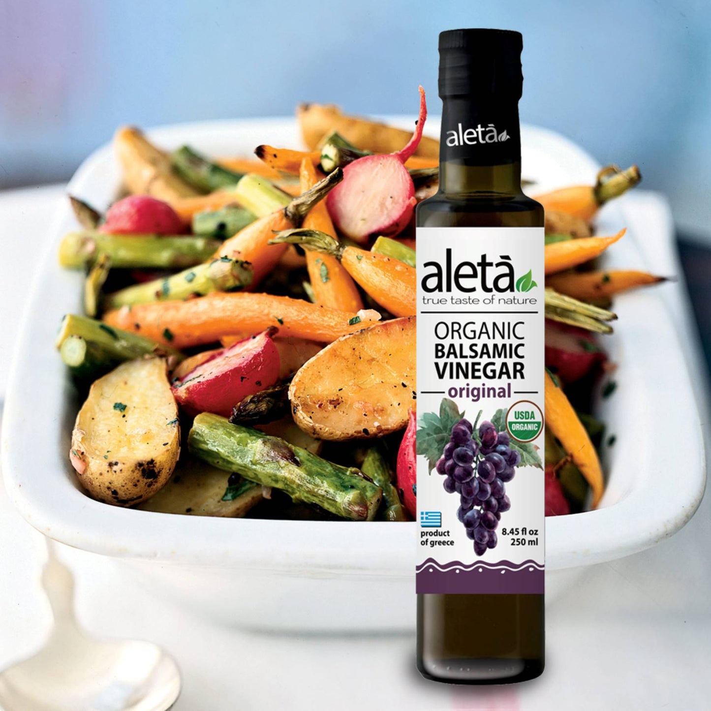 Aleta Organic, Natural Plain Balsamic Vinegar, Glass Bottle, 8.45 oz.