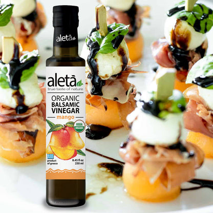 Aleta Organic, Mango Infused Balsamic Vinegar, Glass Bottle, 8.45 oz.