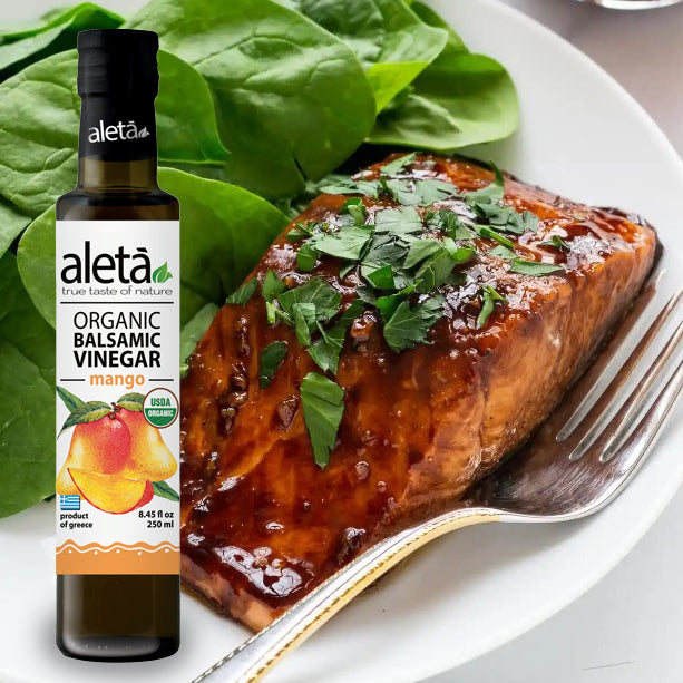 Aleta Organic, Mango Infused Balsamic Vinegar, Glass Bottle, 8.45 oz.