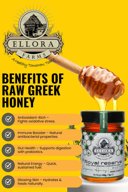 Organic Greek Raw Honey, Royal Reserve, Wild Thyme Gift of Honey, 450g