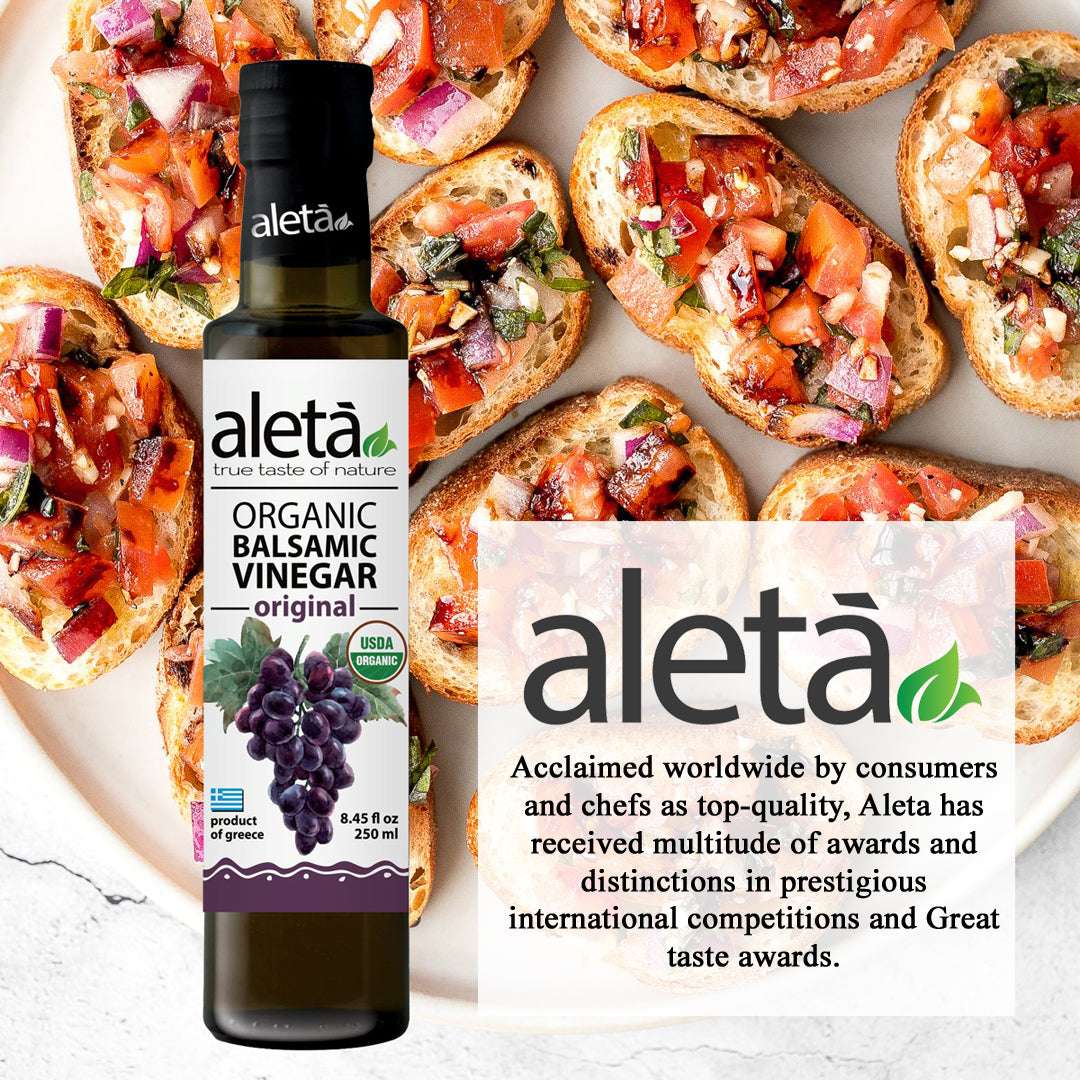 Aleta Organic, Natural Plain Balsamic Vinegar, Glass Bottle, 8.45 oz.