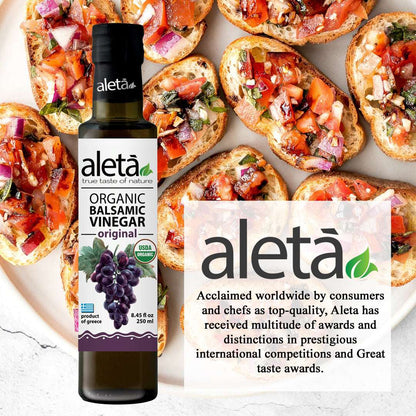Aleta Organic, Natural Plain Balsamic Vinegar, Glass Bottle, 8.45 oz.