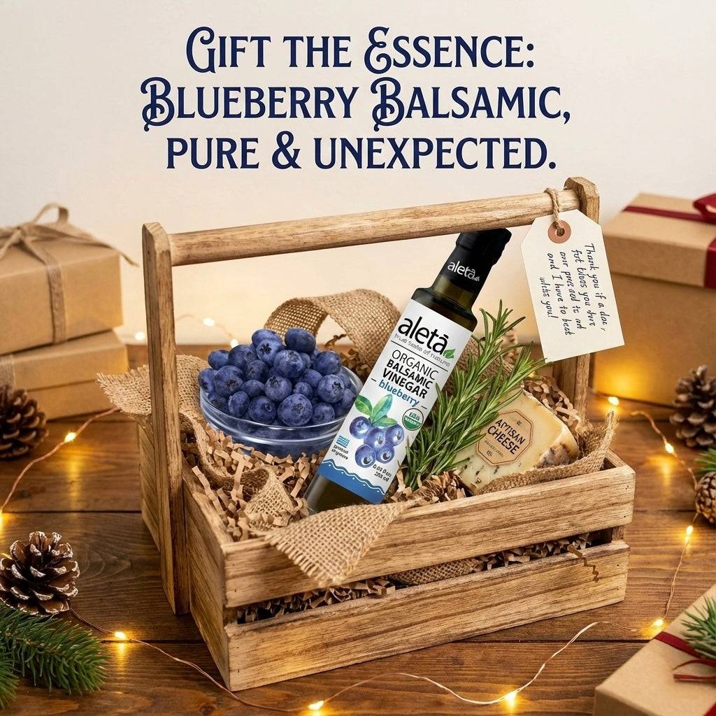 Aleta Organic, Blueberry Infused Balsamic Vinegar, Glass Bottle, 8.45 oz.