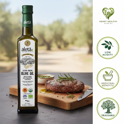 Aleta Organic & PDO Extra Virgin Greek Olive Oil, 2025 Gold Award, 17 oz. Bottle