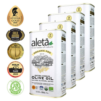 Aleta Organic & PDO Single Estate Traceable Extra Virgin Greek Olive Oil, 1 Ltr Tin, 33.8 oz. - ELLORA FARMS