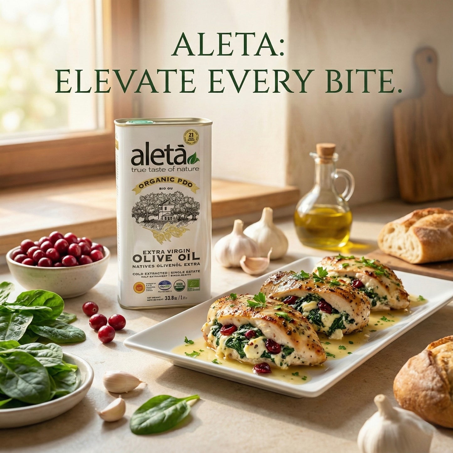 Aleta Organic & PDO Single Estate Traceable Extra Virgin Greek Olive Oil, 500 ml (17 oz) Tin