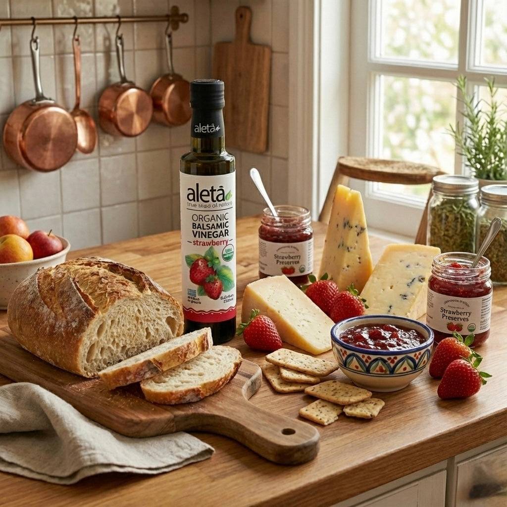 Aleta Organic, Strawberry Infused Balsamic Vinegar, Glass Bottle, 8.45 oz.