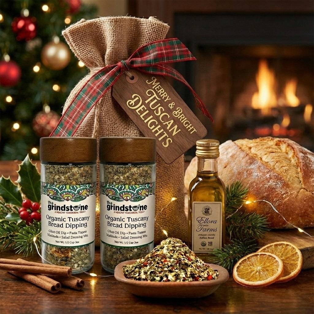 Organic Tuscany bread dipping mix, Perfect for extra virgin olive oil, 2 oz. glass bottle with sifter, Pack of 2 - ELLORA FARMS