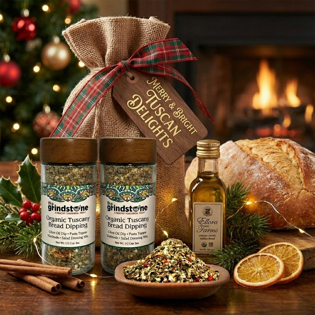 Organic Tuscany bread dipping mix, Perfect for extra virgin olive oil, 2 oz. glass bottle with sifter, Pack of 2 - ELLORA FARMS