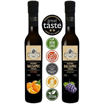 Orange Infused and Natural Plain Balsamic Vinegar, Combo Pack, Greece, 8.5 oz. Each