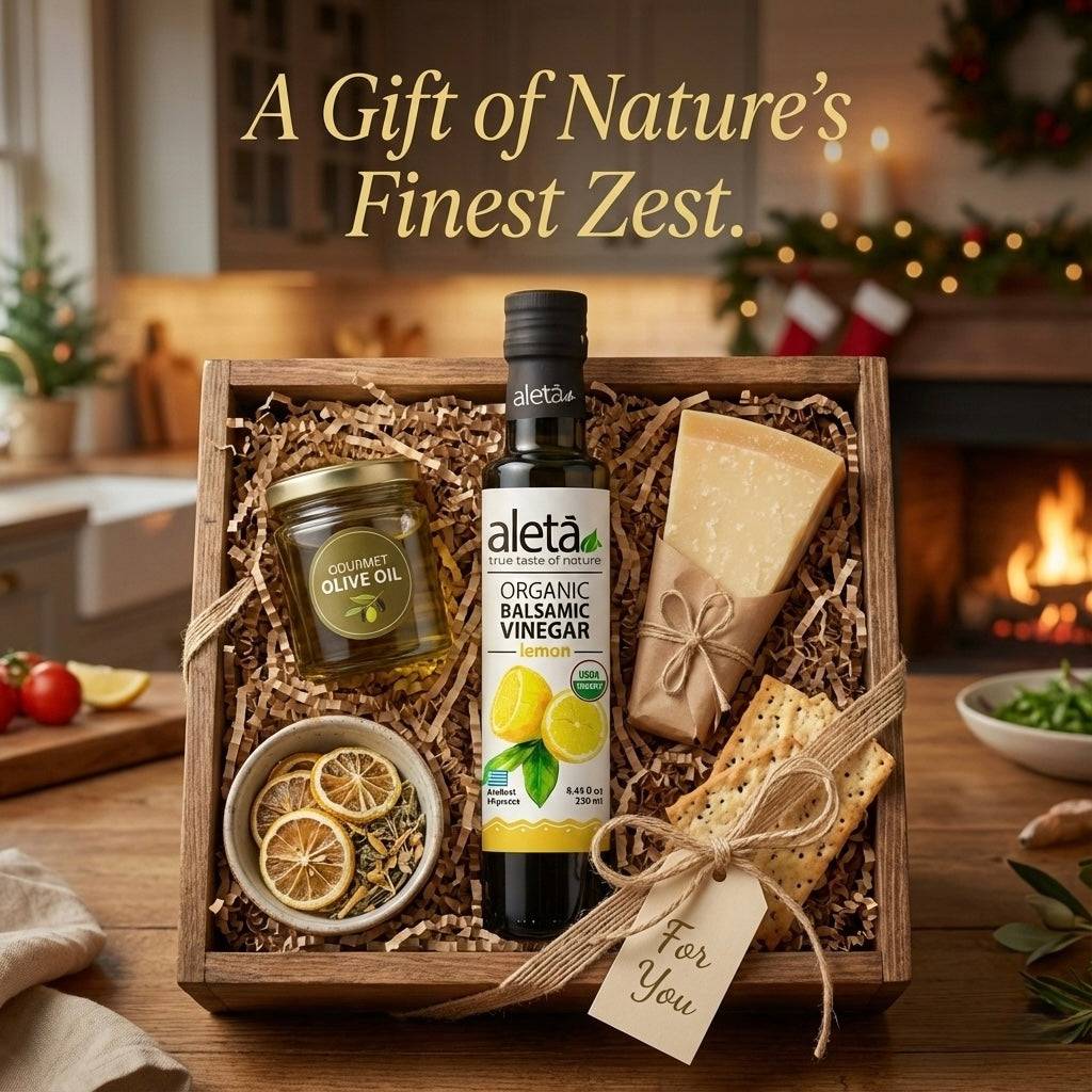 Aleta Organic, Lemon Infused Balsamic Vinegar, Glass Bottle, 8.45 oz.