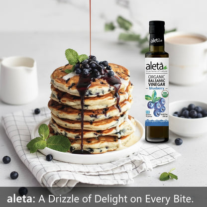 Aleta Organic, Blueberry Infused Balsamic Vinegar, Glass Bottle, 8.45 oz.