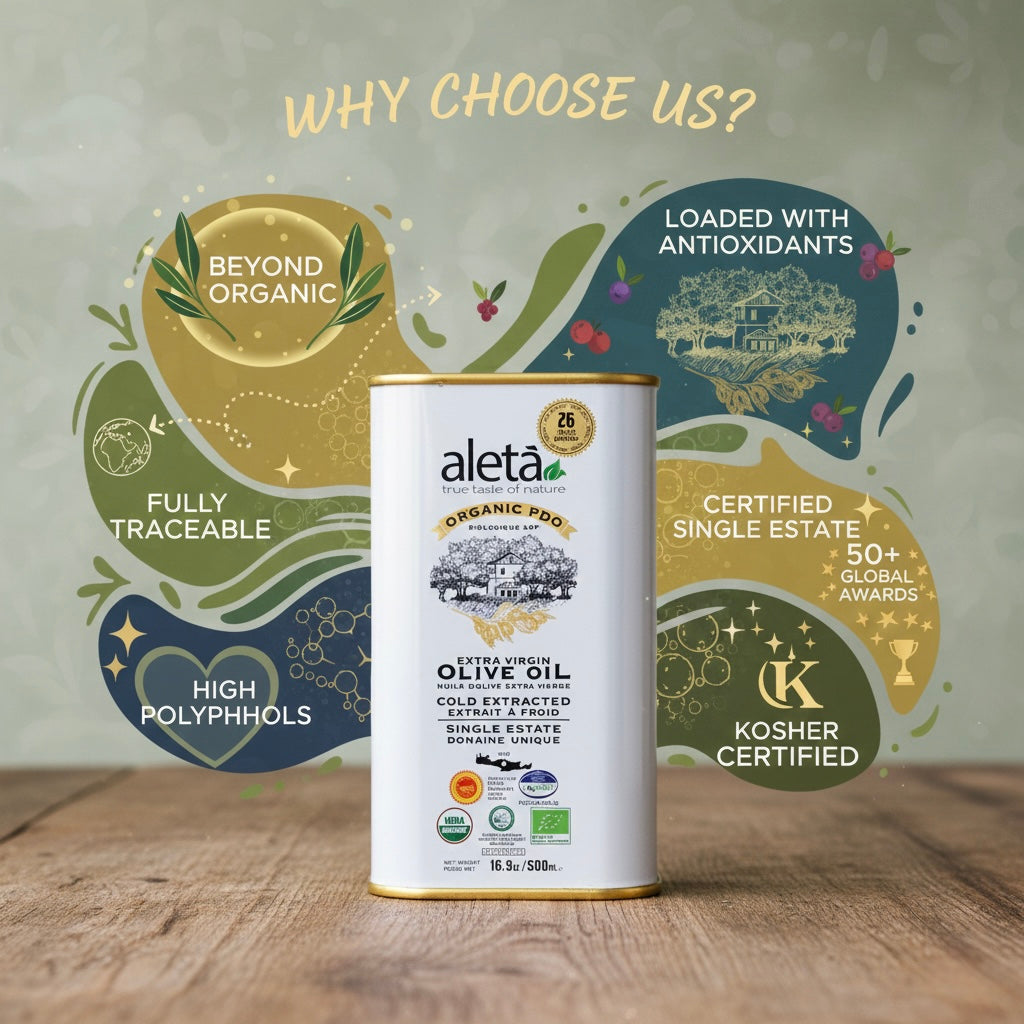 Aleta Organic & PDO Single Estate Traceable Extra Virgin Greek Olive Oil, 500 ml (17 oz) Tin