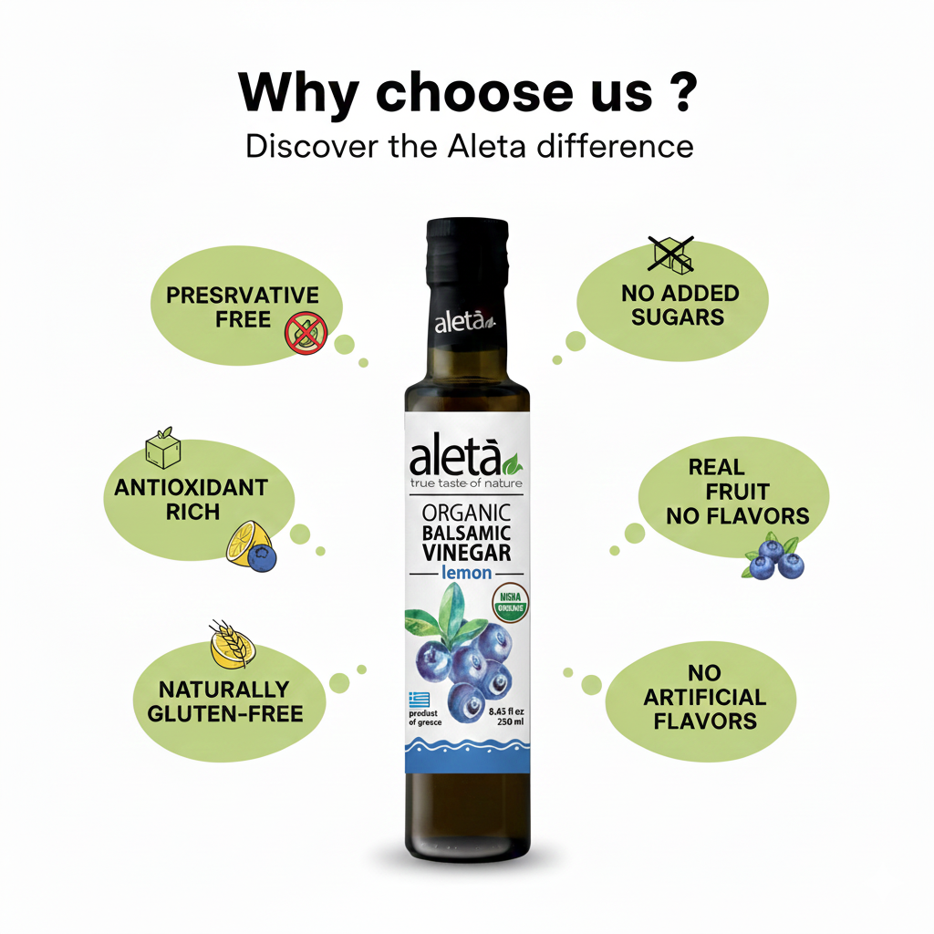 Aleta Organic, Blueberry Infused Balsamic Vinegar, Glass Bottle, 8.45 oz.