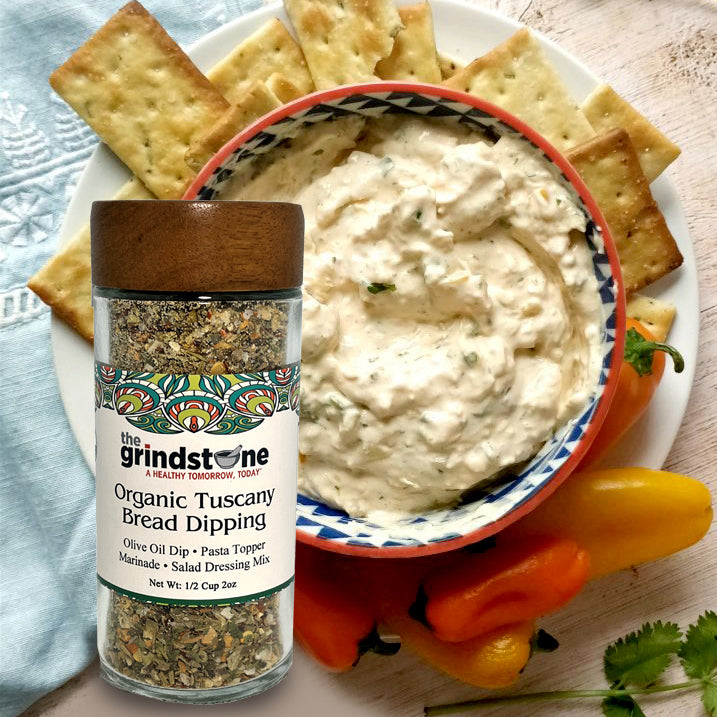 Organic Tuscany bread dipping mix, Perfect for extra virgin olive oil, 2 oz. glass bottle with sifter, Pack of 2