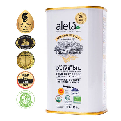Aleta Organic & PDO Single Estate Traceable Extra Virgin Greek Olive Oil, 500 ml (17 oz) Tin - ELLORA FARMS