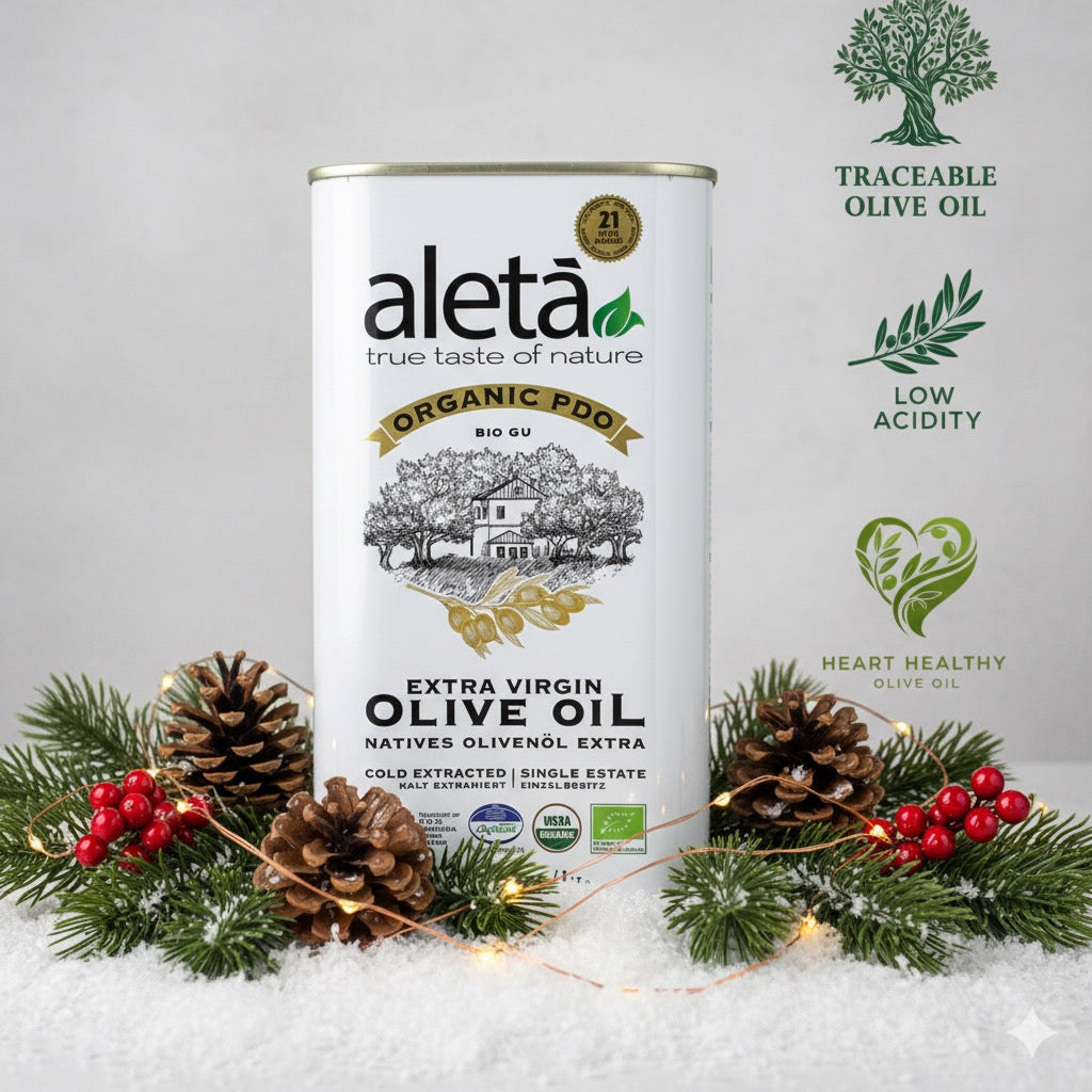 Aleta Organic & PDO Single Estate Traceable Extra Virgin Greek Olive Oil, 1 Ltr Tin, 33.8 oz.
