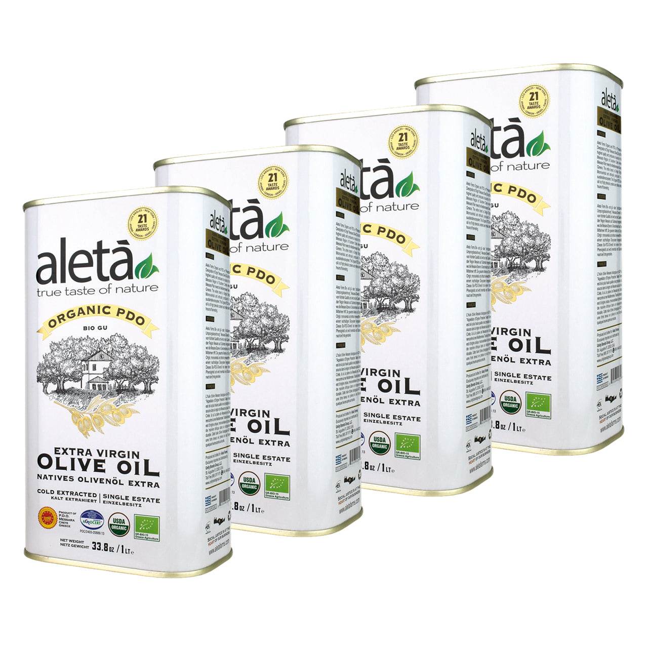 Aleta Organic & PDO Single Estate Traceable Extra Virgin Greek Olive Oil, 1 Ltr Tin, 33.8 oz. - ELLORA FARMS