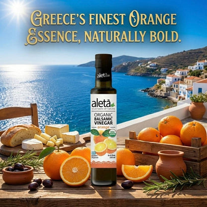 Aleta Organic, Orange Infused Balsamic Vinegar, Glass Bottle, 8.45 oz.