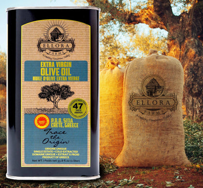 Ellora PDO SITIA & Aleta Organic PDO Messara Extra Virgin Greek Olive Oil, 1 Ltr Tin, 33.8 oz. Combo - ELLORA FARMS