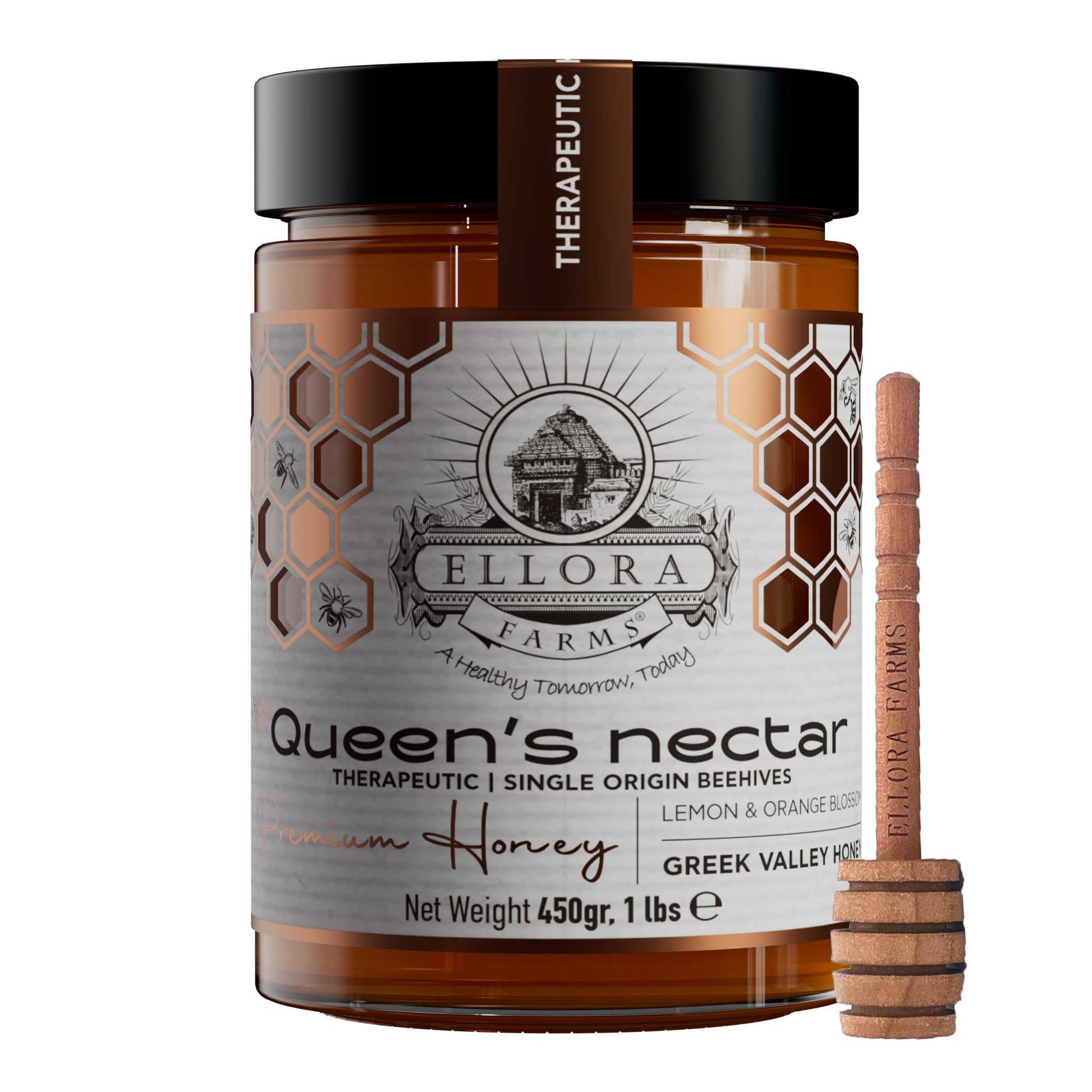 Greek Raw Honey, Queens Nectar, Lemon & Orange Blossom Therapeutic Honey, 450g - ELLORA FARMS