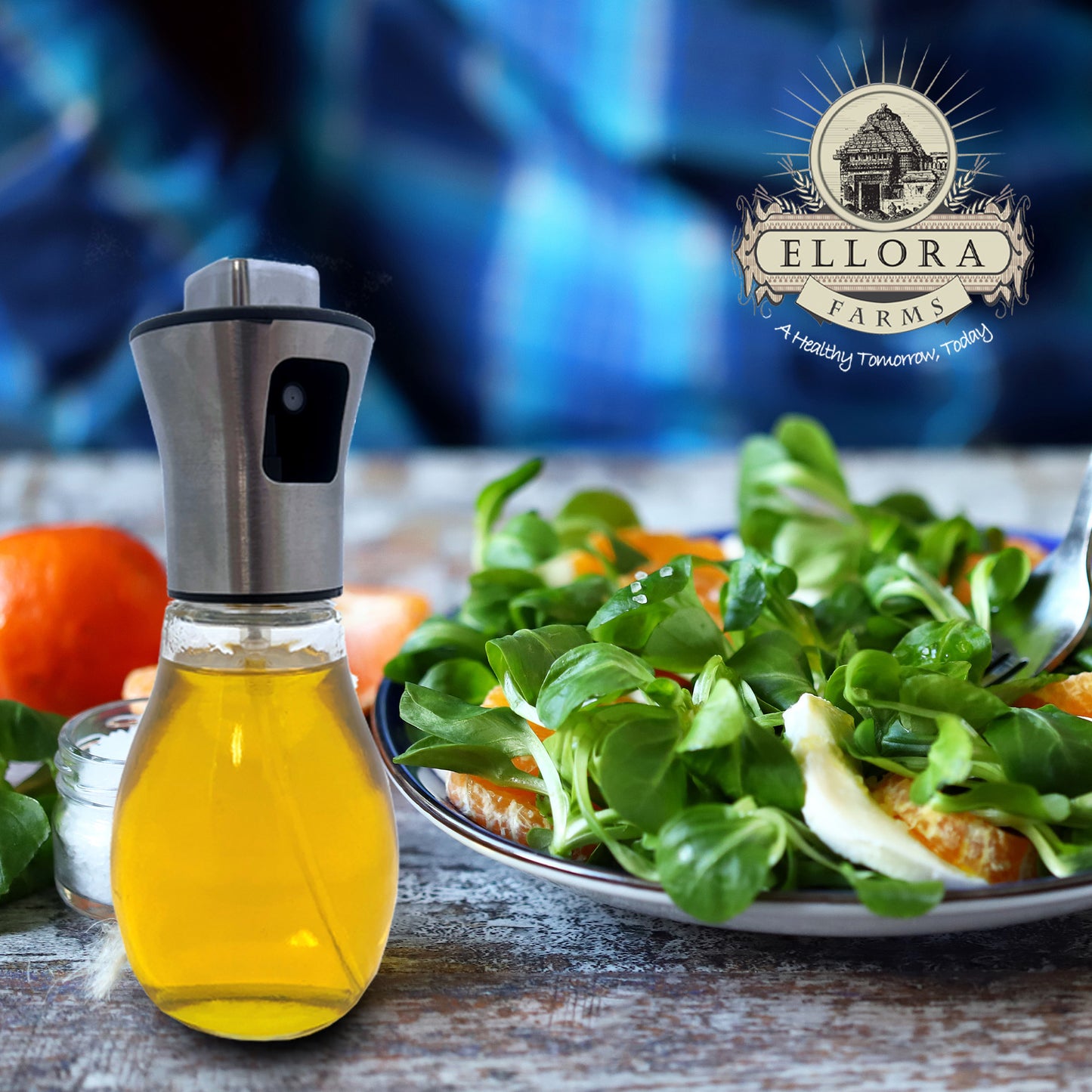 Ellora Farms, Aries Premium Chef Oil & Vinegar Glass Mister Sprayer, 200 ml Glass Bottle with Stainless Steel Funnel