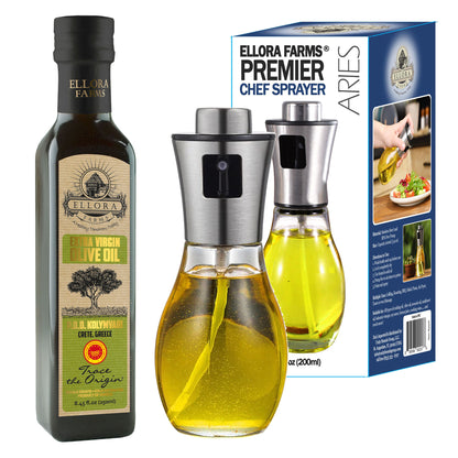 Ellora Farms, Aries Premium Chef Oil & Vinegar Glass Mister Sprayer, 200 ml Glass Bottle with Stainless Steel Funnel