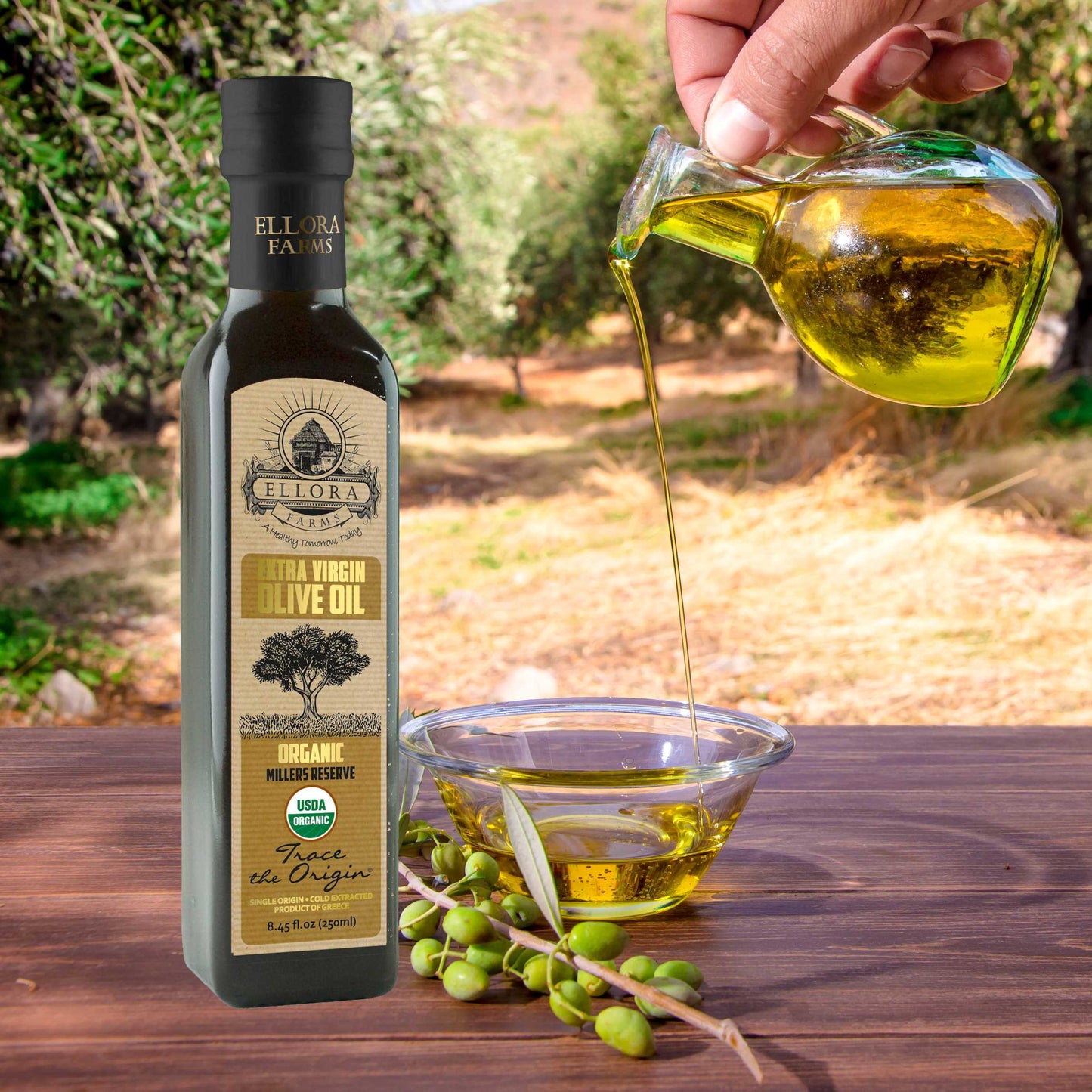 Ellora Farms, Certified USDA Organic, Greek Traceable Single Estate Extra Virgin Olive Oil, 8.45 Oz.