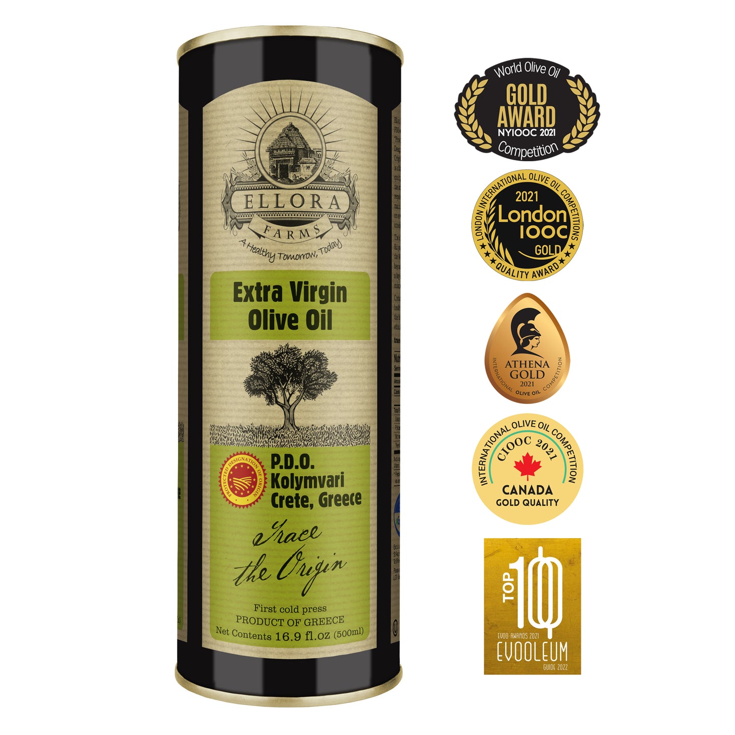 Single Estate PDO Greek Extra Virgin Olive Oil, Traceable, 16.9 Oz. Tin