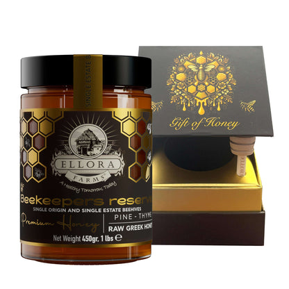 Single Estate PDO Greek Honey, Beekeepers Reserve, Pine & Thyme, 450g CUBE Gift Set - ELLORA FARMS