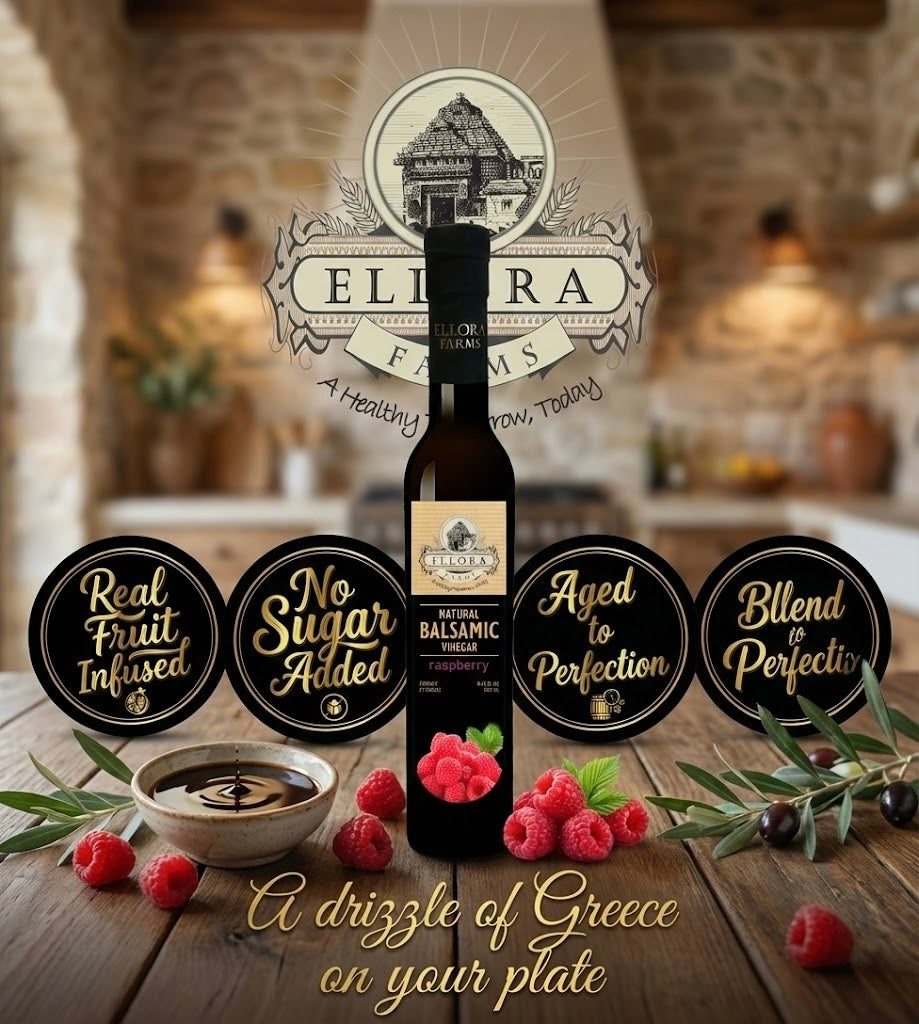 Raspberry Infused Balsamic White Vinegar, Thick & Smooth, Product Of Crete, Greece, 8.5 oz. - ELLORA FARMS