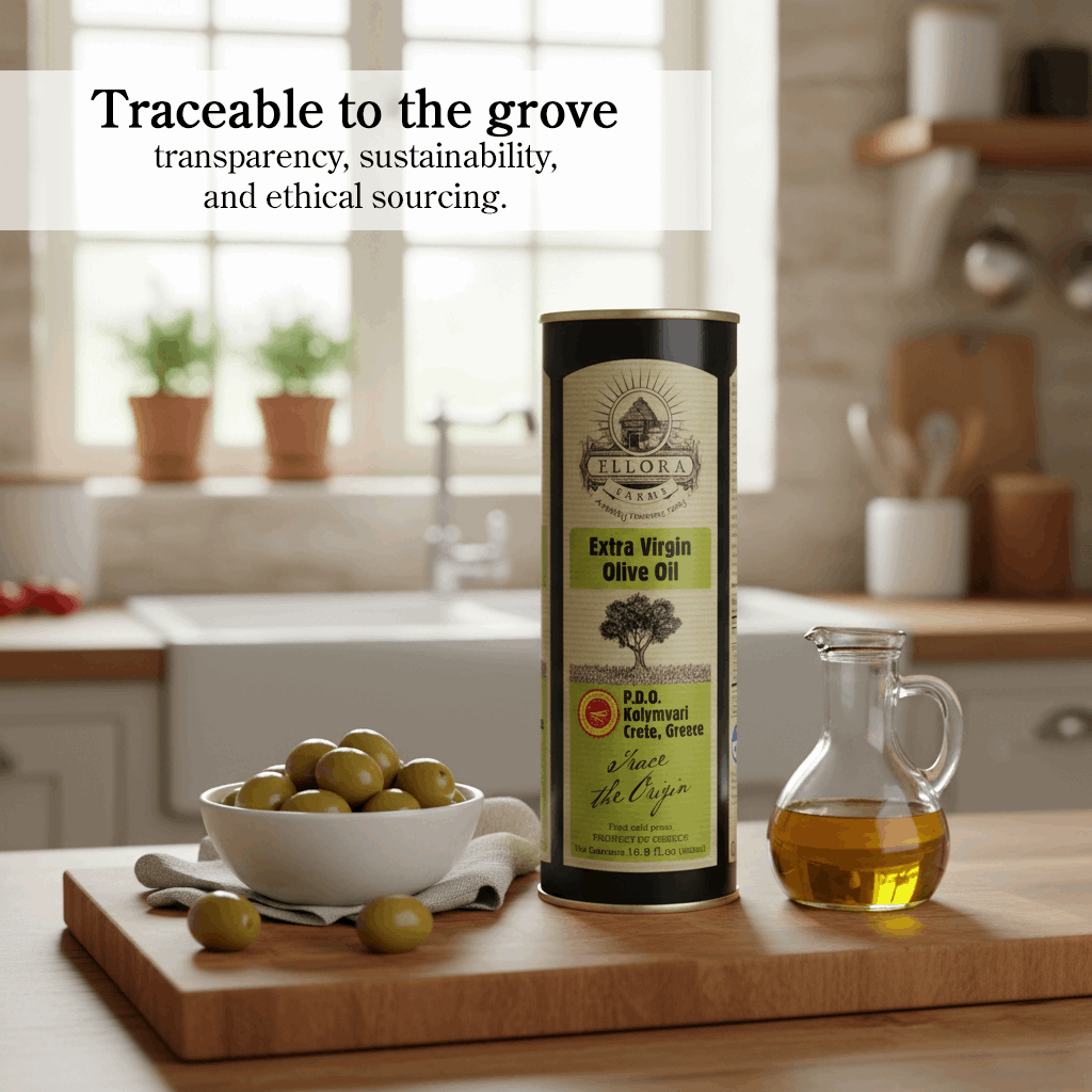Single Estate PDO Greek Extra Virgin Olive Oil, Traceable, 16.9 Oz. Tin - ELLORA FARMS