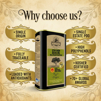Aleta Organic & Ellora PDO Single Estate Extra Virgin Greek Olive Oil, 1 Ltr Tin, 33.8 oz. Combo