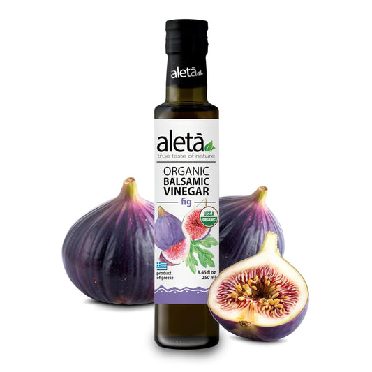 Aleta Organic, Fig Infused Balsamic Vinegar, Glass Bottle, 8.45 oz.