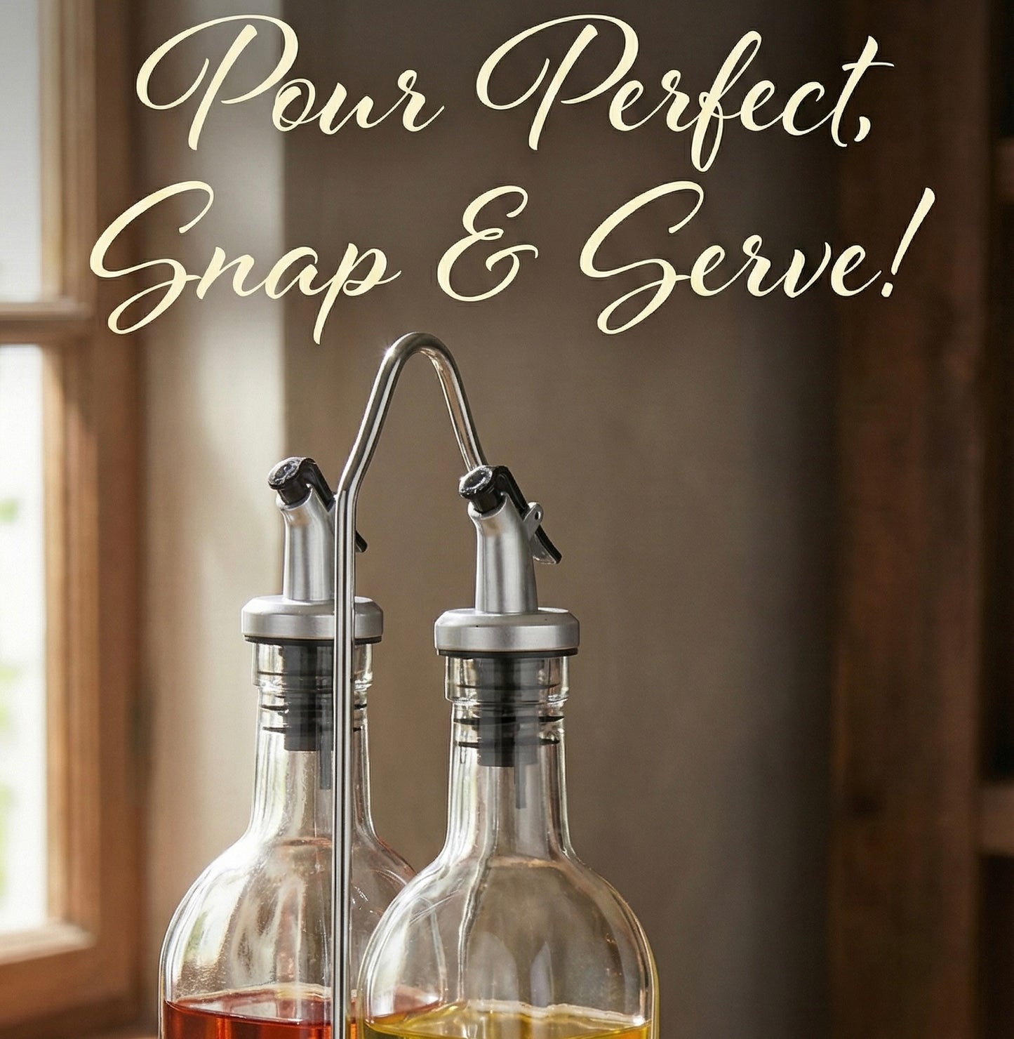 Venus Chef Cruet Glass Bottle Set, Oil & Vinegar Dispenser, 16 fl oz. X 2 Bottles