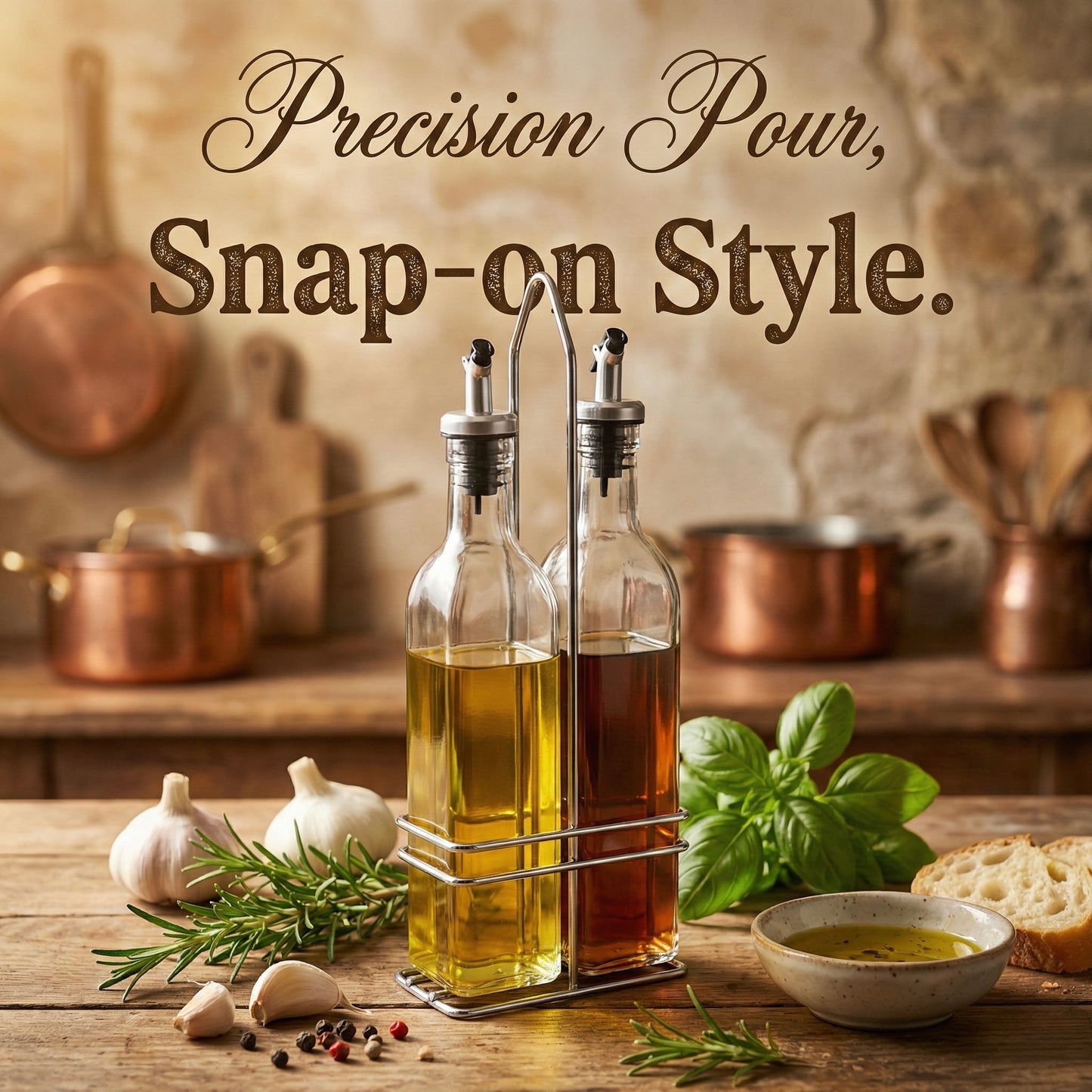 Venus Chef Cruet Glass Bottle Set, Oil & Vinegar Dispenser, 16 fl oz. X 2 Bottles